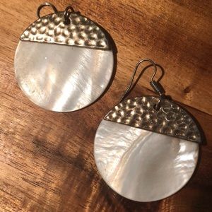 White gold opal circle earrings